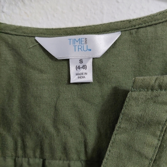 Time&Tru Olive Green Dress Cotton/Linen Blend Dress - Picture 2 of 3